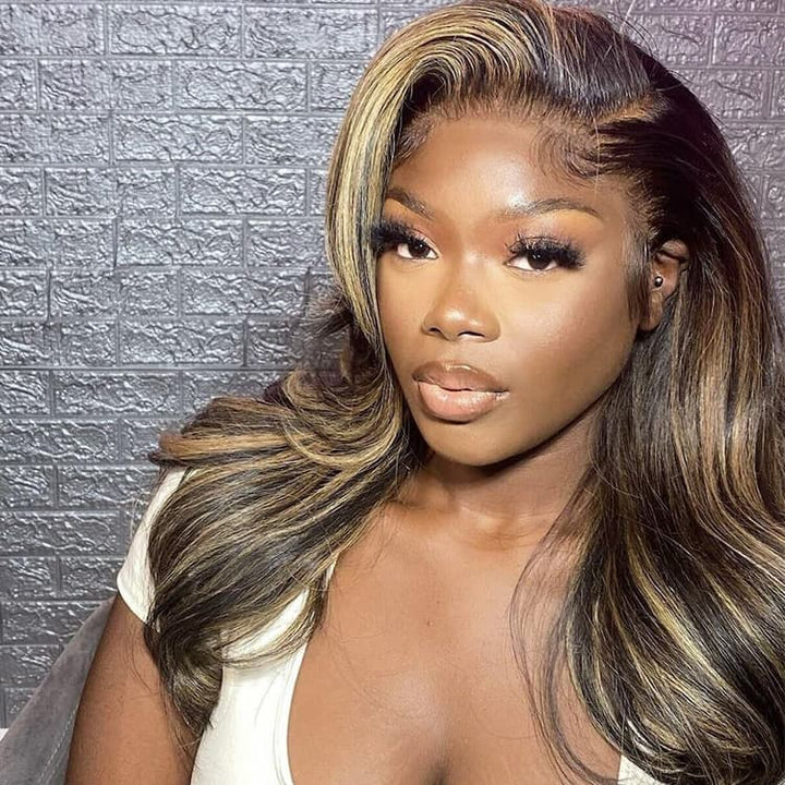 32Inch Balayage Highlight Honey Blonde Body Wave Lace Front Wig 13x4 Colored Human Hair Wigs