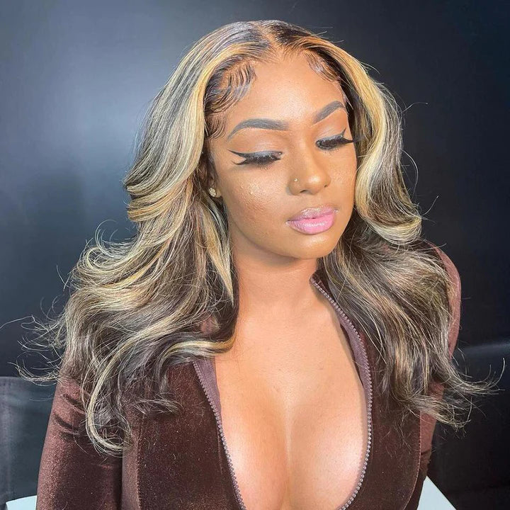 32Inch Balayage Highlight Honey Blonde Body Wave Lace Front Wig 13x4 Colored Human Hair Wigs