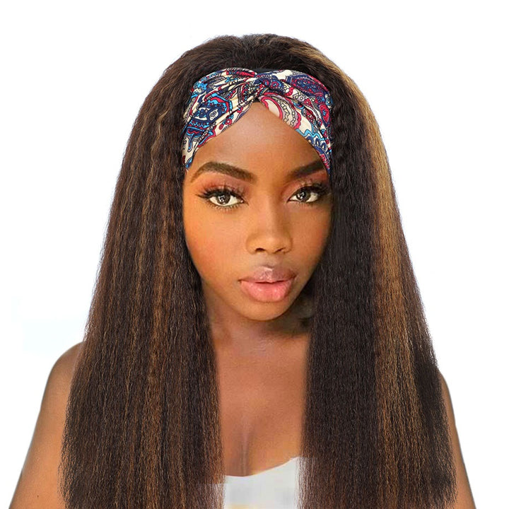Super sale Kinky Straight Glueless Headband Wig Ombre #4/27 Human Hair Wigs Bling Hair