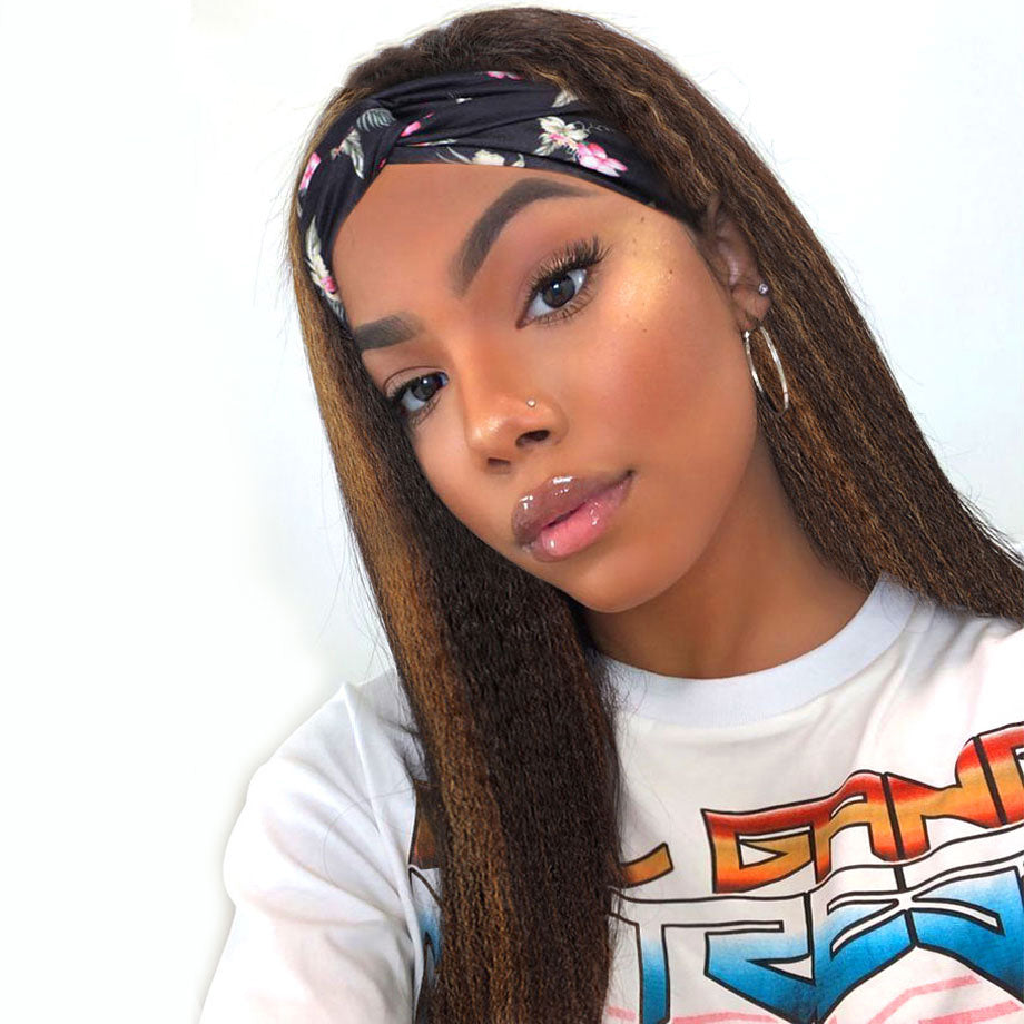 Super sale Kinky Straight Glueless Headband Wig Ombre #4/27 Human Hair Wigs Bling Hair