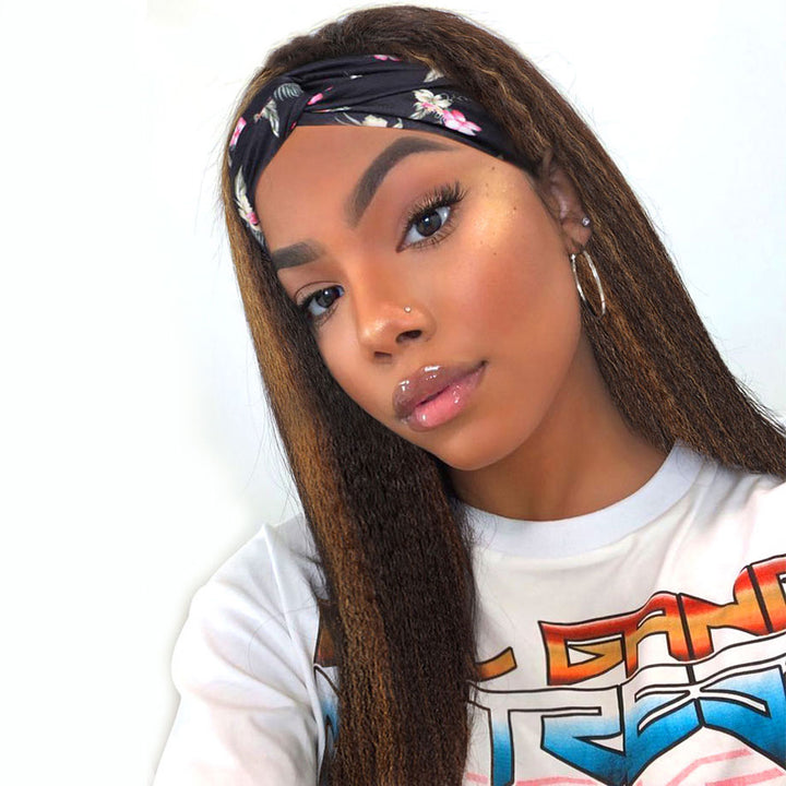 Super sale Kinky Straight Glueless Headband Wig Ombre #4/27 Human Hair Wigs Bling Hair