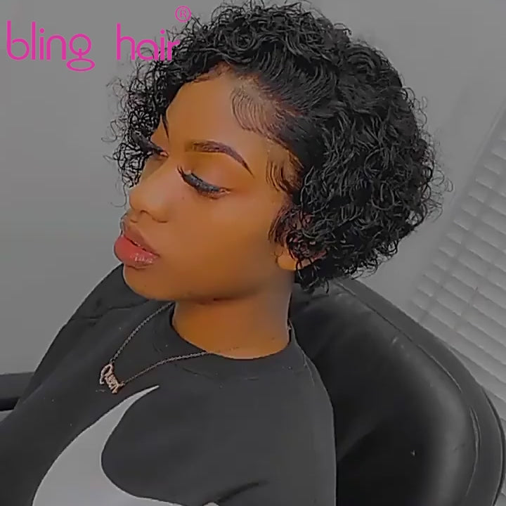 Pixie Cut 13x1 Hairline Lace Wig Spring Curl Short Bob Human Hair Wigs