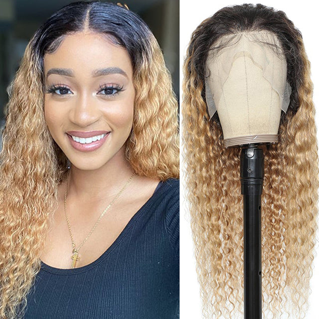 Bling Hair 1B27 Ombre Color Water Wave Transparent Lace Wigs