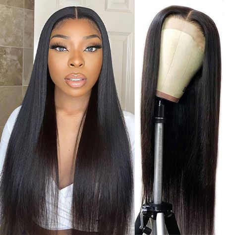 Super Sale  $79 18" Straight 4X4 Lace Closure Human Hair Wig 150% Density