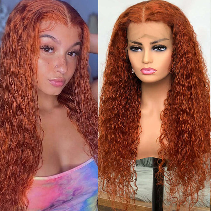 Gorgeous Ginger Color Water Wave Lace Wigs Human Hair Wigs