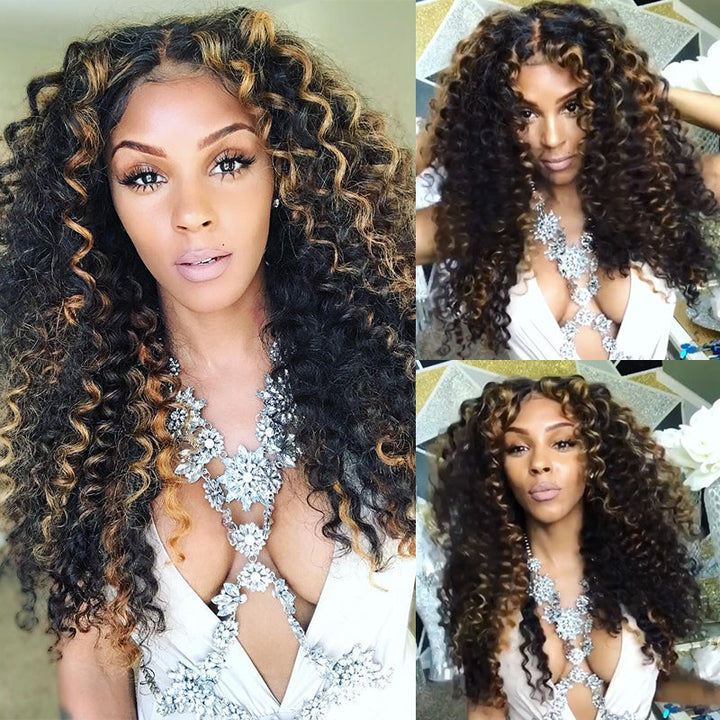 Highlight Blonde Colored Brazilian Curly Hair Lace Wig Transparent Lace Front Wigs
