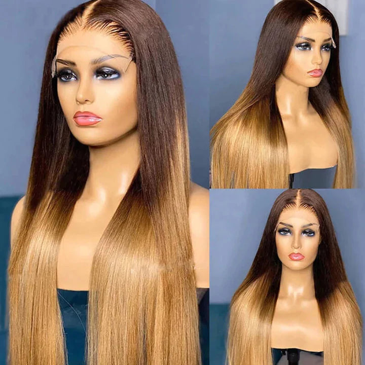 Ombre Brown Color Human Hair Straight Lace Wigs