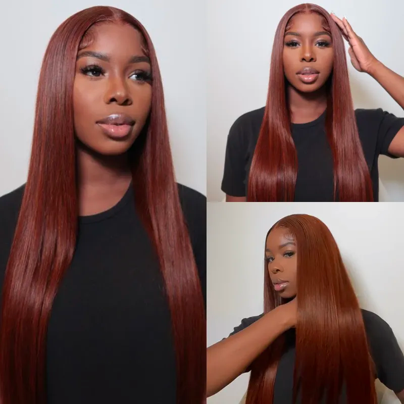 Reddish Brown Bone Straight 13x4 Lace Front Wig Human Hair Wig