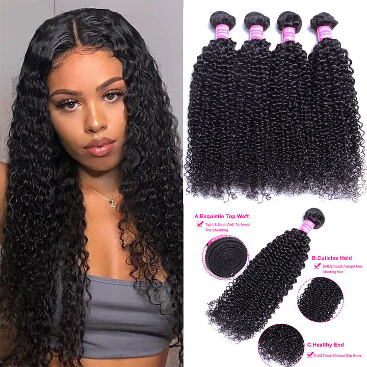 Brazilian Kinky Curly 4 Bundles 100% Virgin Human Hair Extension Bling Hair
