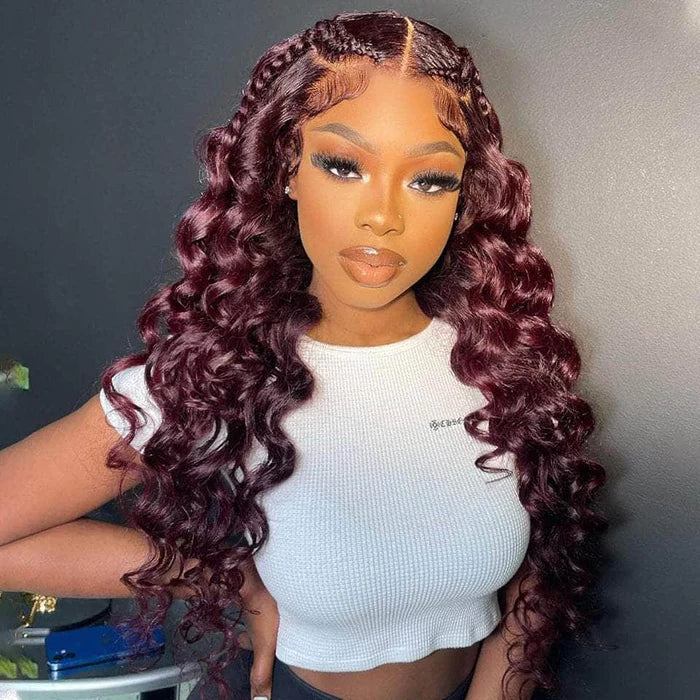 Burgundy Loose Deep Lace Frontal Human Hair Wig