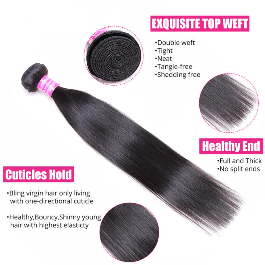 Brazilian Straight Bundles With 4×4 Closure 10A Grade 100% Human Remy Hair Bling Hair - Bling Hair