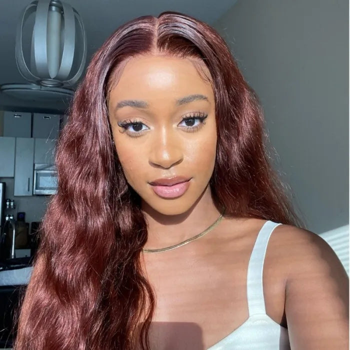 Reddish Brown Body Wave Human Hair Lace Part Wig | Special Perks