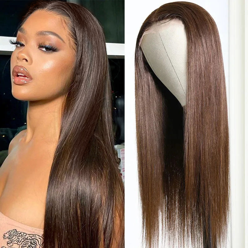 Straight #4 Honey Brown Wig 13x4 Lace Front Human Hair Wigs Peruvian Remy Lace Frontal Women Wig Pre Plucked With Baby Hair - Bling Hair