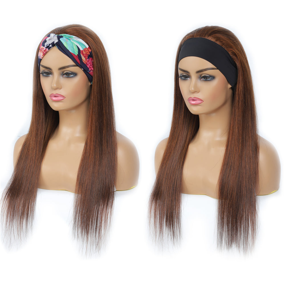 Brazilian Straight Glueless Headband Wig Highlight Wig Mix #2/6 Ombre Color  150%&180 Density  Human Hair Wigs Bling Hair - Bling Hair