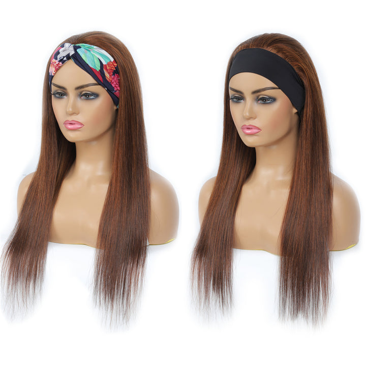 Brazilian Straight Glueless Headband Wig Highlight Wig Mix #2/6 Ombre Color  150%&180 Density  Human Hair Wigs Bling Hair - Bling Hair