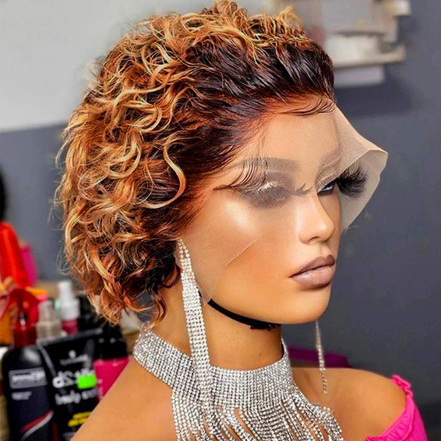 Pixie Cut 13x1 Hairline Lace Wig Spring Curl Short Bob Human Hair Wigs