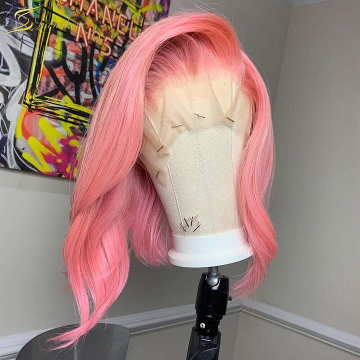 Peluca frontal de encaje transparente de color caramelo 13 * 4 Pelucas rectas de Bob corto Blinghair 