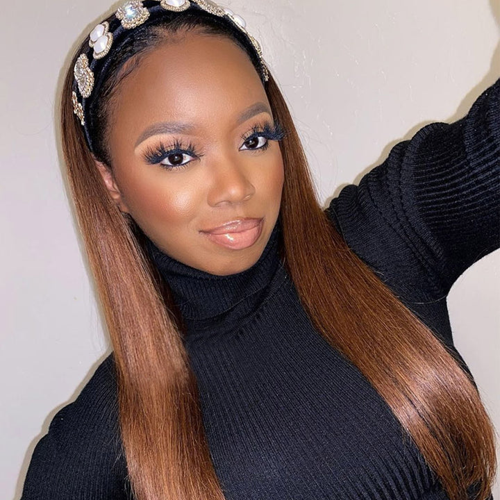 Brazilian Straight Glueless Headband Wig Highlight Wig Mix #2/6 Ombre Color  150%&180 Density  Human Hair Wigs Bling Hair - Bling Hair
