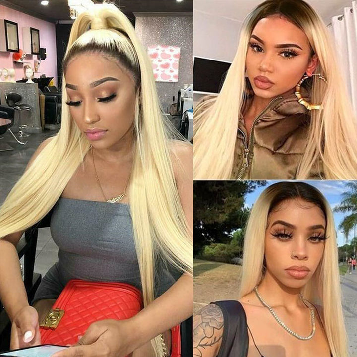 Brazilian Straight Hair 3 Bundles 100% Human Hair Weave Bundles 1B/613 Color Virgin Hair 12A Grade Bling Hair