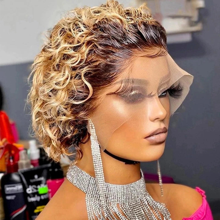 Pixie Cut 13x1 Hairline Lace Wig Spring Curl Short Bob Human Hair Wigs