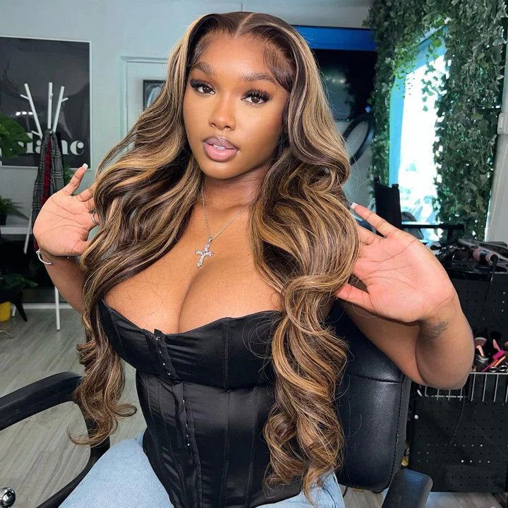 32Inch Balayage Highlight Honey Blonde Body Wave Lace Front Wig 13x4 Colored Human Hair Wigs