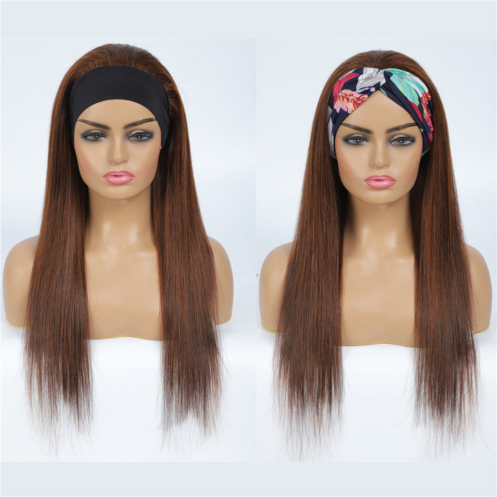 Brazilian Straight Glueless Headband Wig Highlight Wig Mix #2/6 Ombre Color  150%&180 Density  Human Hair Wigs Bling Hair - Bling Hair