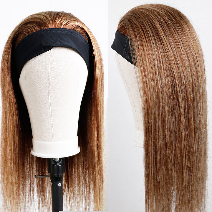 Headband Wig Brazilian Straight Highlight Glueless Human Hair Wigs MIX #4/27 150%&180 Density Bling Hair - Bling Hair