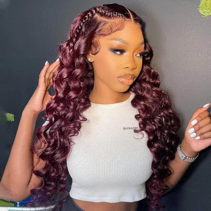 Burgundy Loose Deep Lace Frontal Human Hair Wig