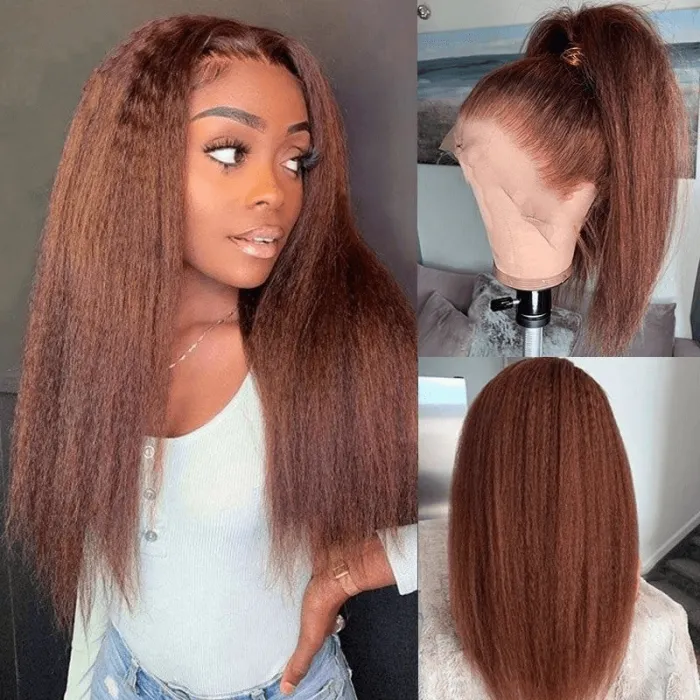 Yaki Straight Reddish Colored Wigs Lace Front Wigs Human Hair Wig For Women