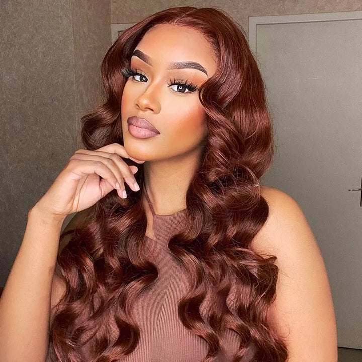 Reddish Brown Body Wave Human Hair Lace Part Wig | Special Perks