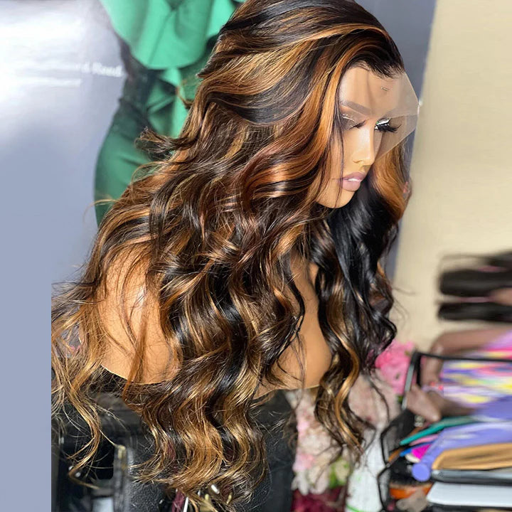 Balayage Color Highlight TP1B/30 13x4 Lace Front Wig Loose Body Wavy Wig