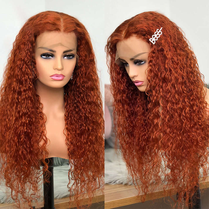 Gorgeous Ginger Color Water Wave Lace Wigs Human Hair Wigs