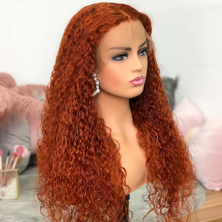 Gorgeous Ginger Color Water Wave Lace Wigs Human Hair Wigs