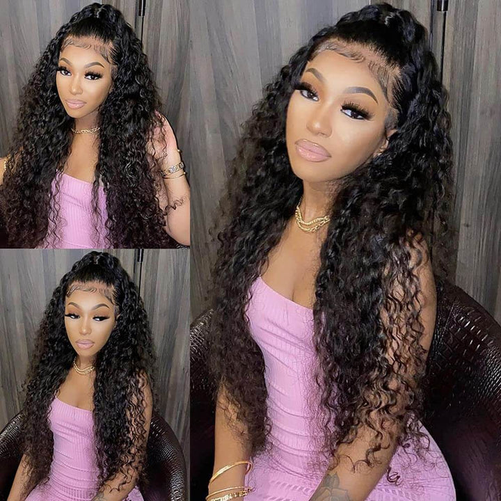 Blinghair Pull Go 42Inch Deep Curly HD Lace Front Human Hair Wigs 250% Density
