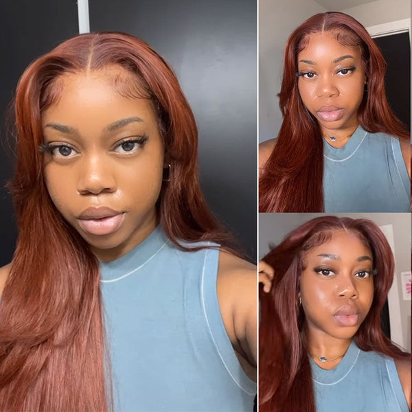 33B Reddish Brown Body Wave Lace Wig Copper Red Lace Front Human Hair Wigs Fall Color Wigs