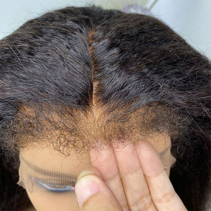 4c Hairline Lace Front Wig Kinky Straight Human Hair Wig With Curly Edge Pre Plucked Lace Front Wigs