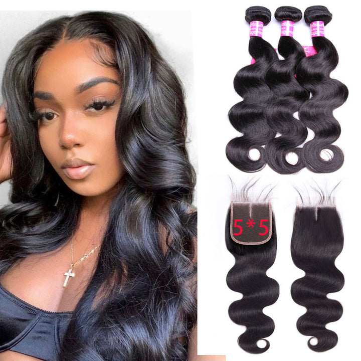 Brazilian Body Wave Bundles With 5×5 Closure 10A Grade 100% Human Remy Hair Bling Hair - Bling Hair