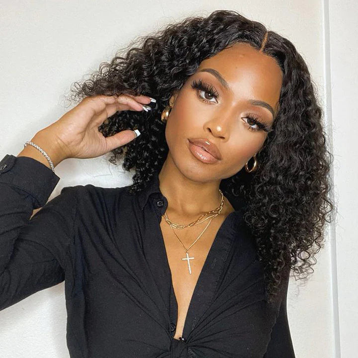 Short Deep Curly Transparent Lace Bob Wigs High Density Human Hair Wig