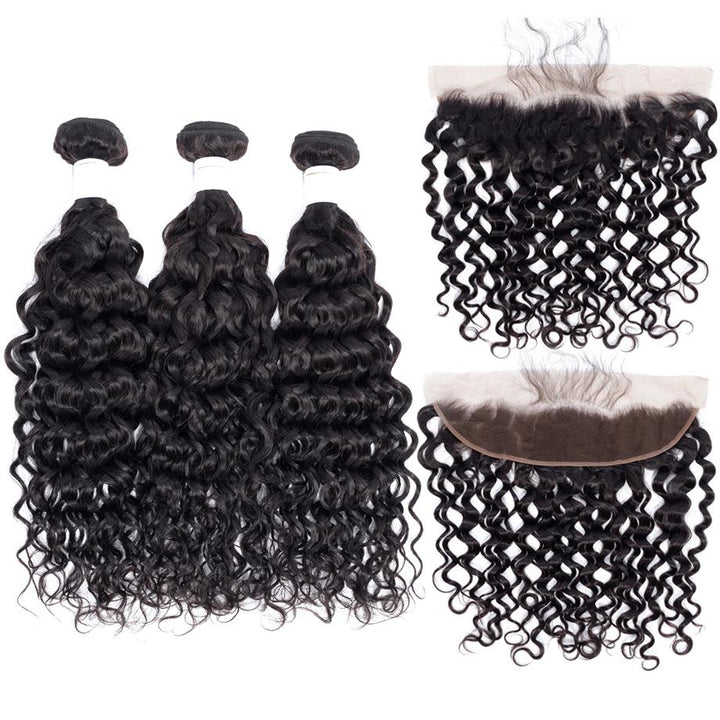 Brazilian Water Wave Bundles With 13×4 Lace Frontal 10A Grade 100% Human Remy Hair Bling Hair - Bling Hair