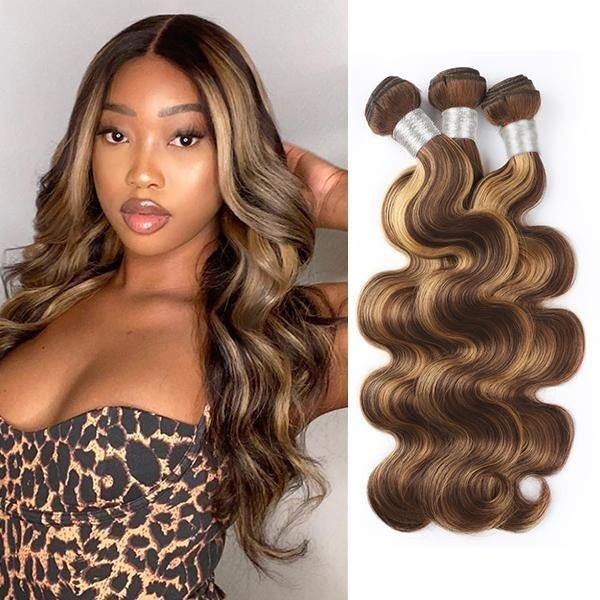 Highlight Body Wave Bundles Remy Brazilian Human Hair P4/27 Ombre Piano Color Hair Extensions