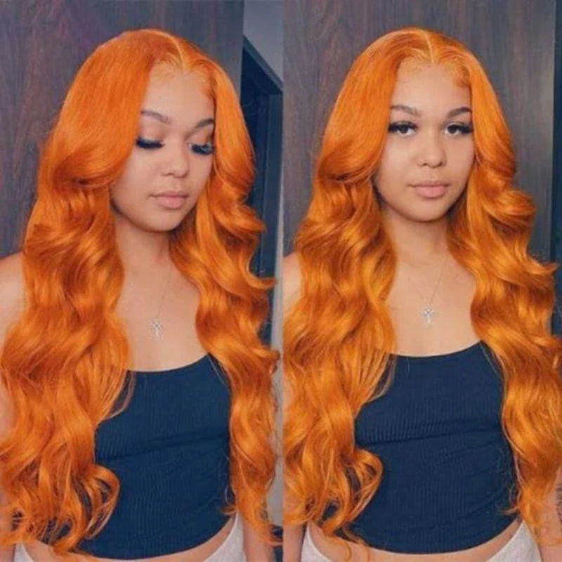 Ginger Orange Body Wave Middle Part Lace Frontal Wig 150% Density | Special Perks