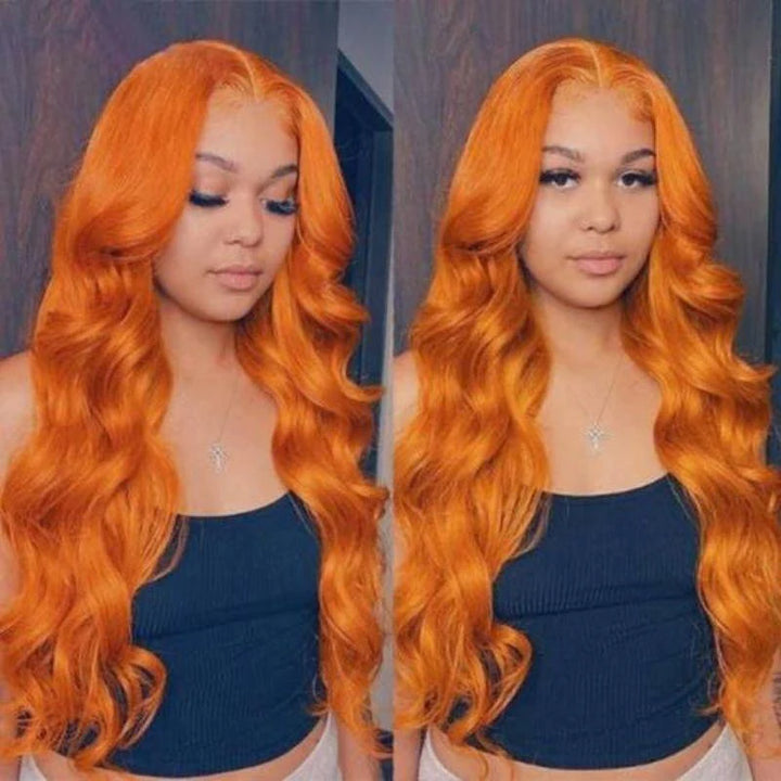 Ginger Orange Body Wave Middle Part Lace Frontal Wig 150% Density | Special Perks