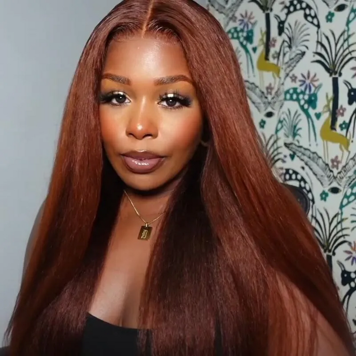Yaki Straight Reddish Colored Wigs Lace Front Wigs Human Hair Wig For Women