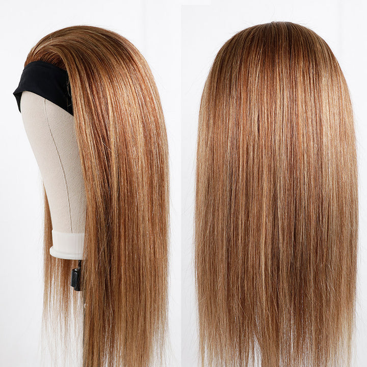 Headband Wig Brazilian Straight Highlight Glueless Human Hair Wigs MIX #4/27 150%&180 Density Bling Hair - Bling Hair
