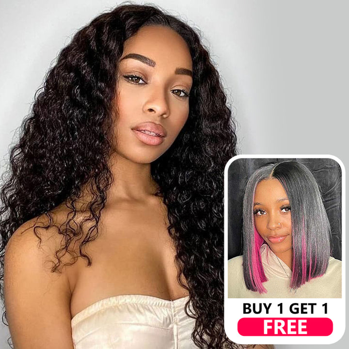 Buy One Get One Free 4x4 Deep Wave Wig Plus Peakaboo Colored Bob Wig