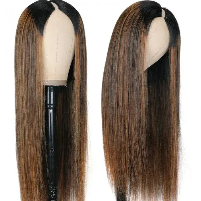 Balayage Highlights Glueless Straight V Part Wig Upgrade U Part Wig