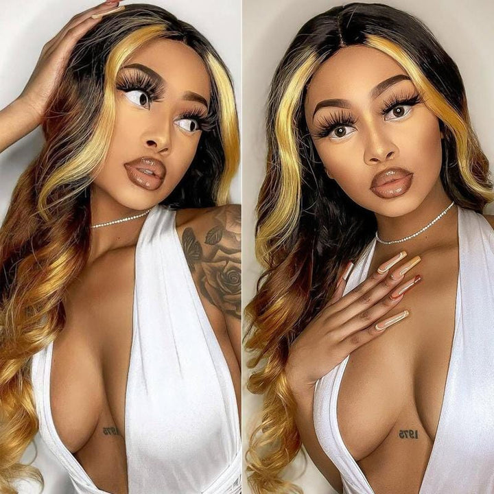 Bling Hair Ombre Honey Brown Highlight Wigs Body Wave wig