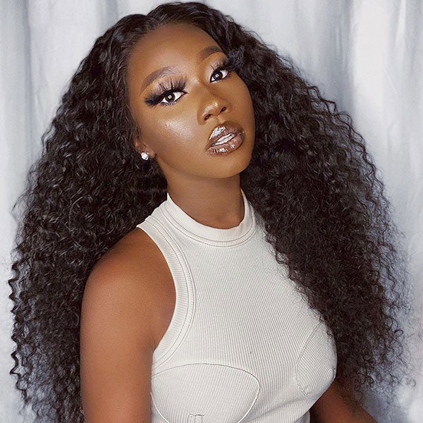 250% High Density Human Hair Wig Deep Curl Lace Front Wigs Pre Plucked Virgin Hair Blinghair