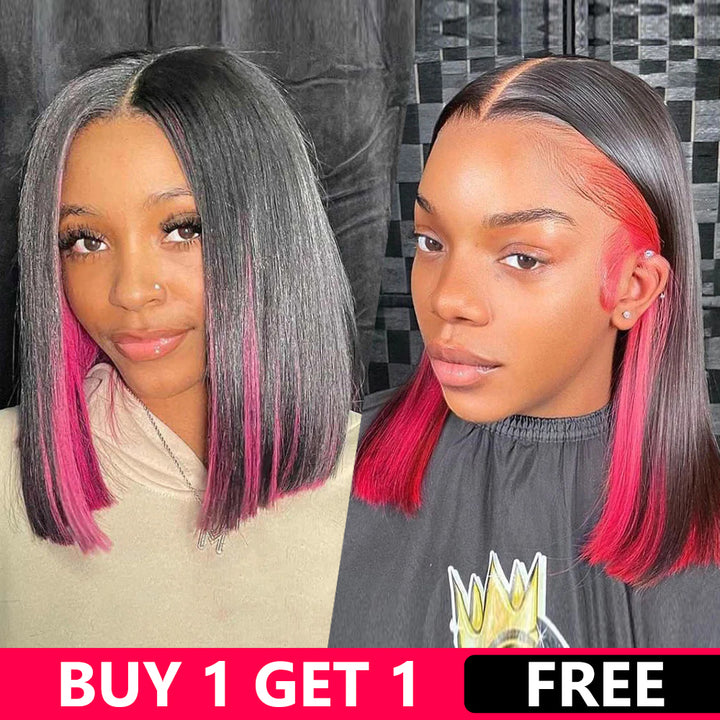 Buy One Get One Free Peakaboo Colored Bob Plus 4x4 Straight Bob Wig