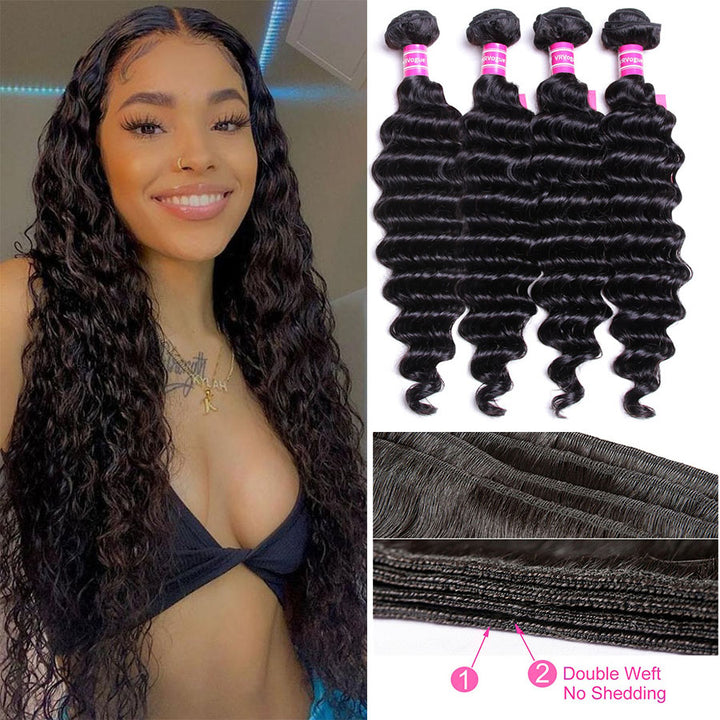 Brazilian 15A Grade Deep Wave 4 Bundles 100% Virgin Human Hair Extension Bling Hair